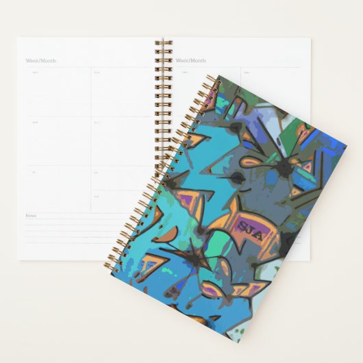 Blauwe graffiti wekelijks/maandelijks planner (Display)