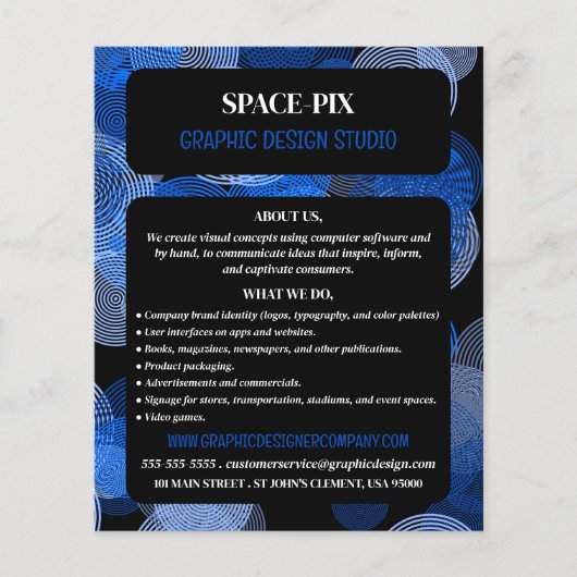 Blauwe grafische cirkels, grafische ontwerper Adve Flyer (Voorkant)