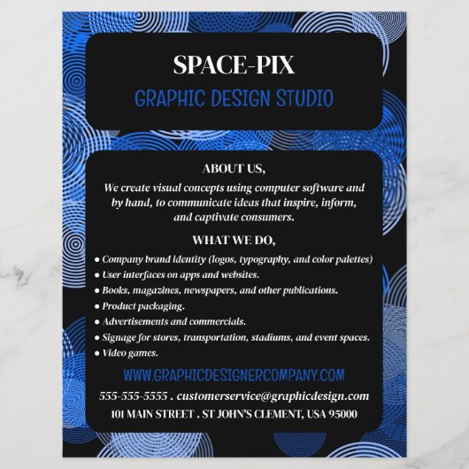 Blauwe grafische cirkels, grafische ontwerper Adve Flyer (Voorkant)