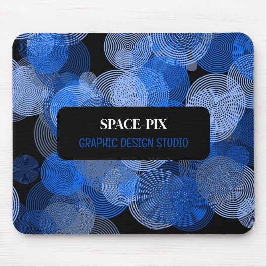 Blauwe grafische cirkels, grafische ontwerper muismat (Voorkant)