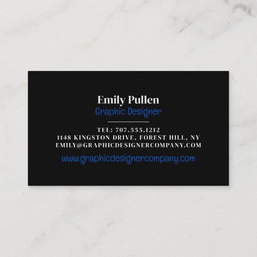 Blauwe grafische cirkels, grafische ontwerper visitekaartje (Achterkant)