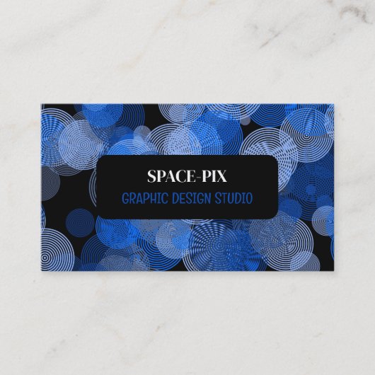 Blauwe grafische cirkels, grafische ontwerper visitekaartje (Voorkant)