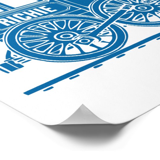 Blauwe grafische trein op maat van kinder kleuterk poster (Hoek)