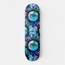 Blauwe Grafitti Swag illustratie met Popping Eyes Persoonlijk Skateboard