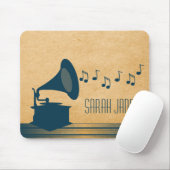 Blauwe  Gramophone Mousepad Muismat (Met muis)
