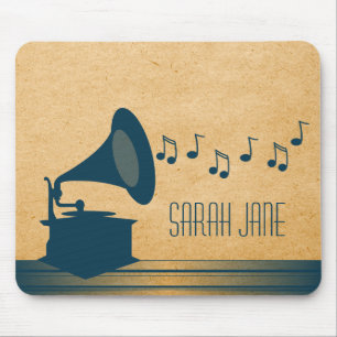 Blauwe  Gramophone Mousepad Muismat
