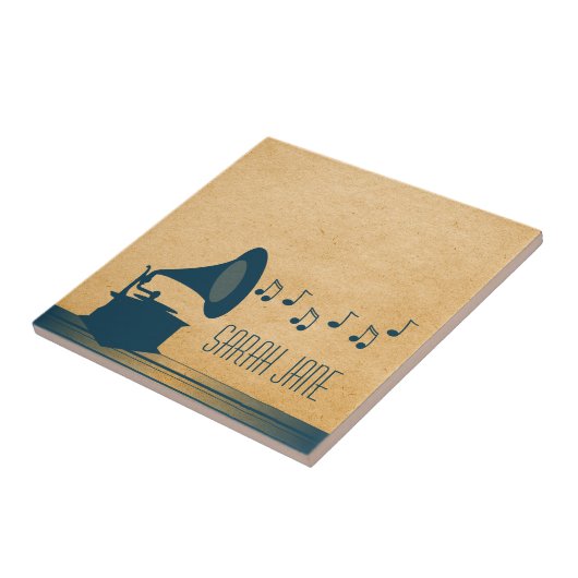 Blauwe  Gramophone Tegel Tegeltje (Zijkant)