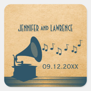 Blauwe Gramophone Weddenschappen Vierkante Sticker
