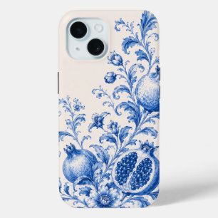 Blauwe granaatappel botanische telefoonhoes iPhone 15 case