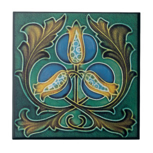 Blauwe Granaatappel Rustieke Faux-Majolica Tegeltje