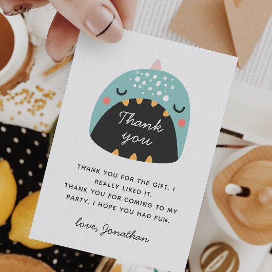 Blauwe grappige dinosaurus. Dino baby / kinderen v Bedankkaart