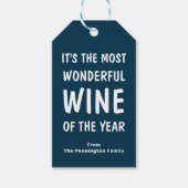 Blauwe Grappige Wijn Kerstmis Cadeaulabel (Voorkant)