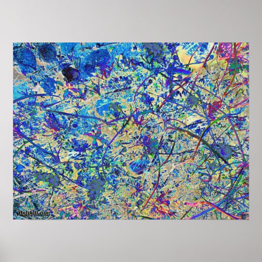 blauwe gras en bloemen poster (Voorkant)