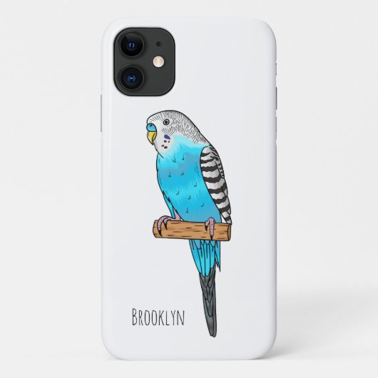 Blauwe grasparkiet vogel cartoon illustratie Case-Mate iPhone case (Achterkant)