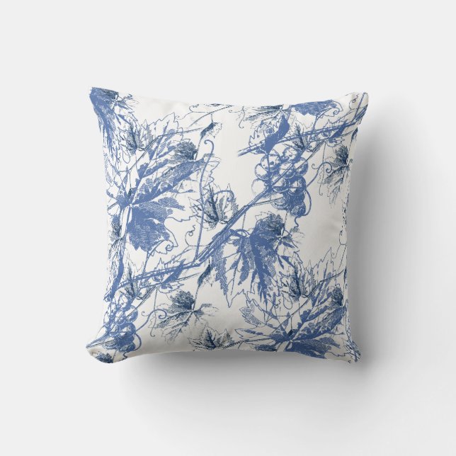  Blauwe Gravevine White Pillow Kussen (Voorkant)