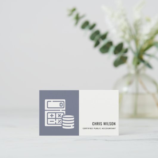 BLAUWE GRAY MODERN CALCULATOR COIN ACCOUNTING ICON VISITEKAARTJE (Staand voorkant)