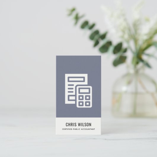 BLAUWE GRAY MODERN CALCULATOR ICON ACCOUNTING TAX VISITEKAARTJE (Staand voorkant)