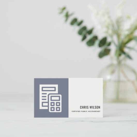 BLAUWE GRAY MODERN CALCULATOR ICON ACCOUNTING TAX VISITEKAARTJE (Staand voorkant)