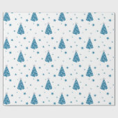 BLAUWE GRAY WHITE CHRISTMAS TREES & SNOWFLAKES CADEAUPAPIER (Vlak)