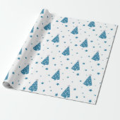 BLAUWE GRAY WHITE CHRISTMAS TREES & SNOWFLAKES CADEAUPAPIER (Uitgerold)