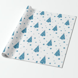 BLAUWE GRAY WHITE CHRISTMAS TREES & SNOWFLAKES CADEAUPAPIER