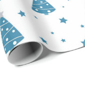 BLAUWE GRAY WHITE CHRISTMAS TREES & SNOWFLAKES CADEAUPAPIER (Rol Hoek)