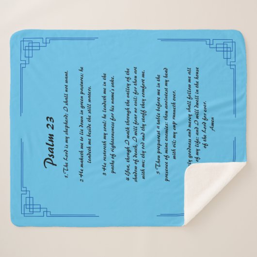 Blauwe grens Psalm 23 Sherpa Deken (Voorkant (horizontaal))