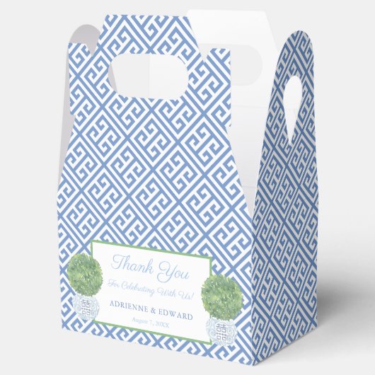 Blauwe Griekse Key Boxwood Topiary Bruiloft Dank u Bedankdoosjes (Geopend)