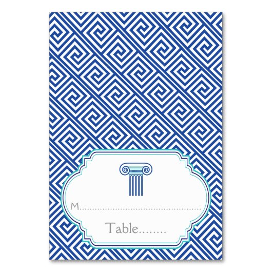 Blauwe Griekse sleutel en kolom trouwkaart Kaart (Voorkant)