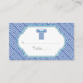 Blauwe Griekse sleutel en kolom trouwkaart Plaatskaartje (Achterkant)