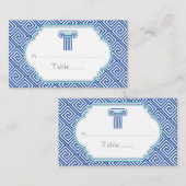 Blauwe Griekse sleutel en kolom trouwkaart Plaatskaartje (Voorkant / Achterkant)