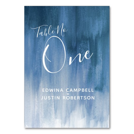 Blauwe grijs abstract moderne kunsttafel nummer éé kaart (Achterkant)