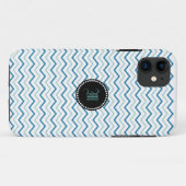 Blauwe grijs en witte Chevron Monogram Case-Mate iPhone Case (Achterkant (horizontaal))