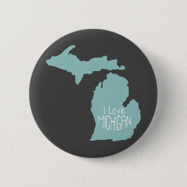 Blauwe grijs ik hou van Michigan Silhouette op gri Ronde Button 5,7 Cm