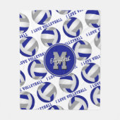 blauwe grijs Ik hou van volleybalsportkamerdecor Fleece Deken (Voorkant)