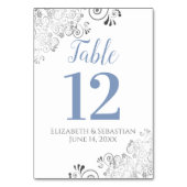 Blauwe grijs op White Elegant Frilly Wedding Kaart (Achterkant)