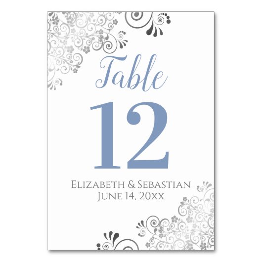 Blauwe grijs op White Elegant Frilly Wedding Kaart (Voorkant)