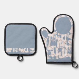 Blauwe grijs ovenwant & pannenlap set