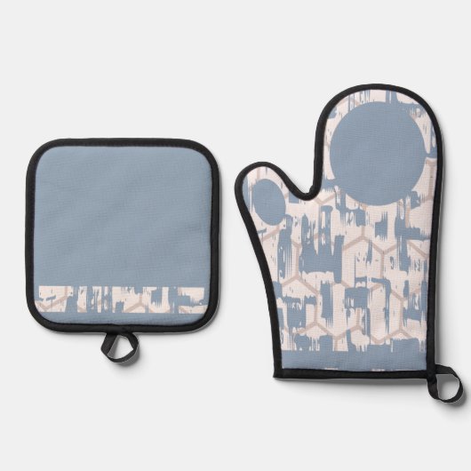 Blauwe grijs ovenwant & pannenlap set (Voorkant)