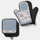 Blauwe grijs ovenwant & pannenlap set (Voorkant / Achterkant)