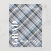 Blauwe grijze aankondiging Afstuderen Tartan Briefkaart (Voorkant)