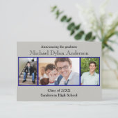 Blauwe/grijze achtergrond - 3x5 Afstuderen aankond Aankondiging (Staand voorkant)