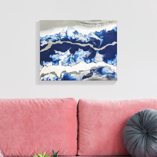 Blauwe grijze acrylverf Abstracte achtergrondkunst Canvas Afdruk (Insitu (Woonkamer))