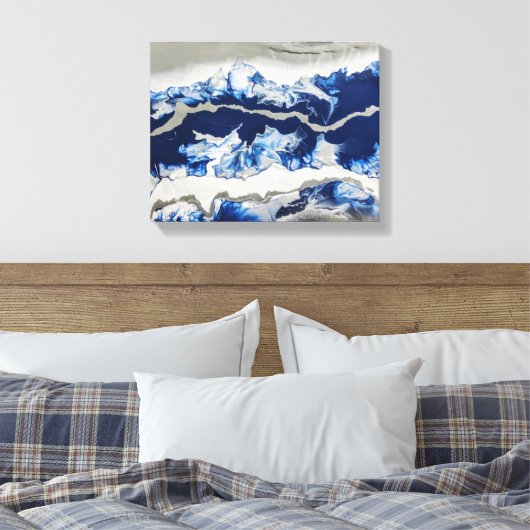Blauwe grijze acrylverf Abstracte achtergrondkunst Canvas Afdruk (Insitu (Slaapkamer))