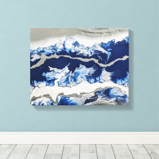 Blauwe grijze acrylverf Abstracte achtergrondkunst Canvas Afdruk (Insitu (Houten vloer))