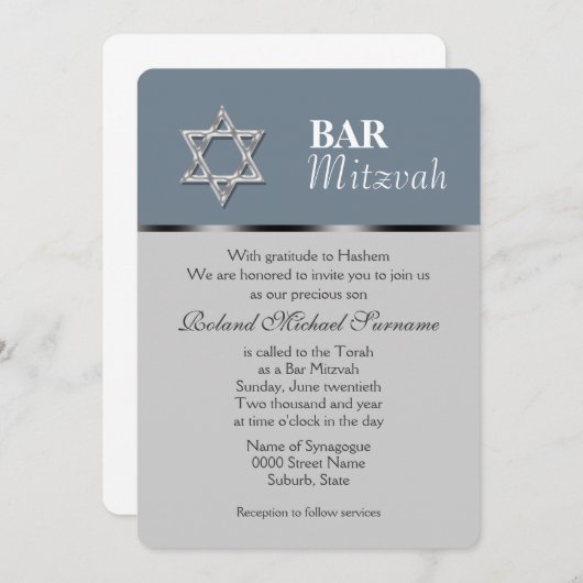 Blauwe grijze bar mitzvah viering kaart (Voorkant / Achterkant)