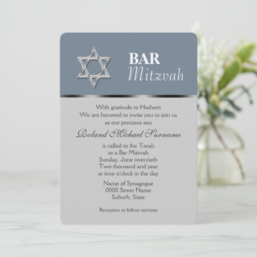 Blauwe grijze bar mitzvah viering kaart (Staand voorkant)