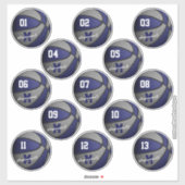 blauwe grijze basketbal op maat 13 spelersnamen sticker (Vel)