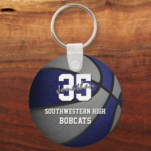 blauwe grijze basketbalkleuren sleutelhanger (Voorkant)