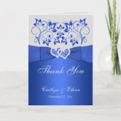 Blauwe, Grijze Bloemen, Harten Bruiloft Dank u kaa Bedankkaart (Voorkant)